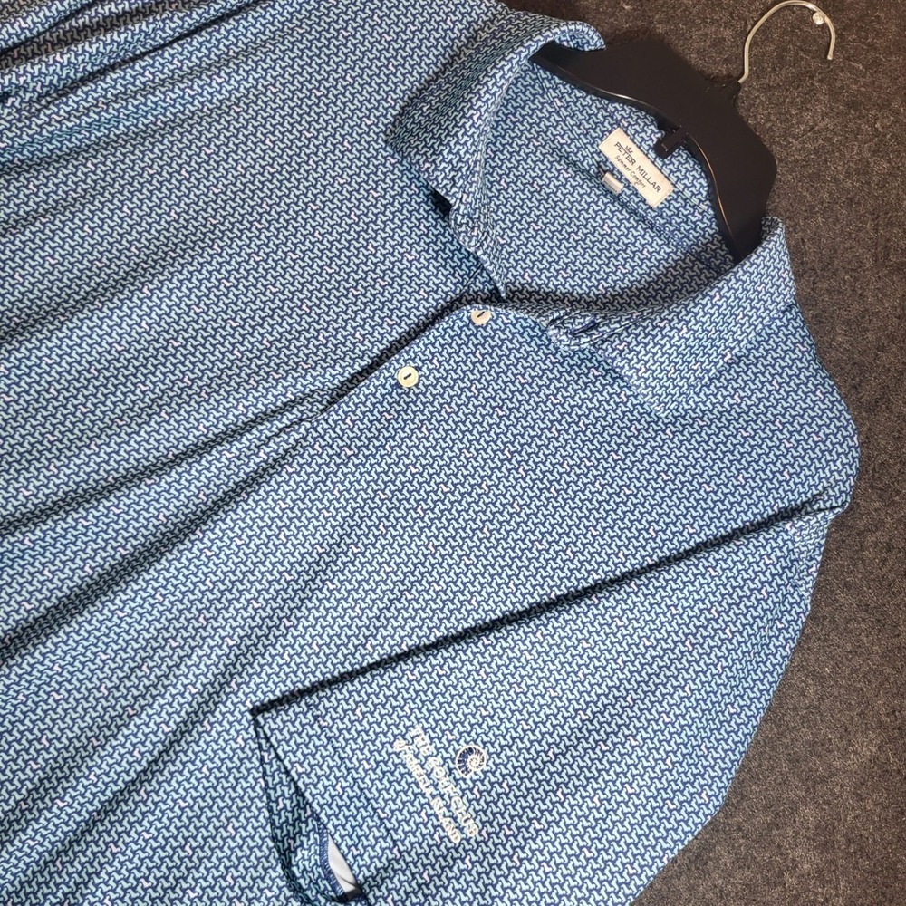 Peter Millar Summer Comfort  GolfPolo Mens XXL Blue Dachshund Dog Amelia Island